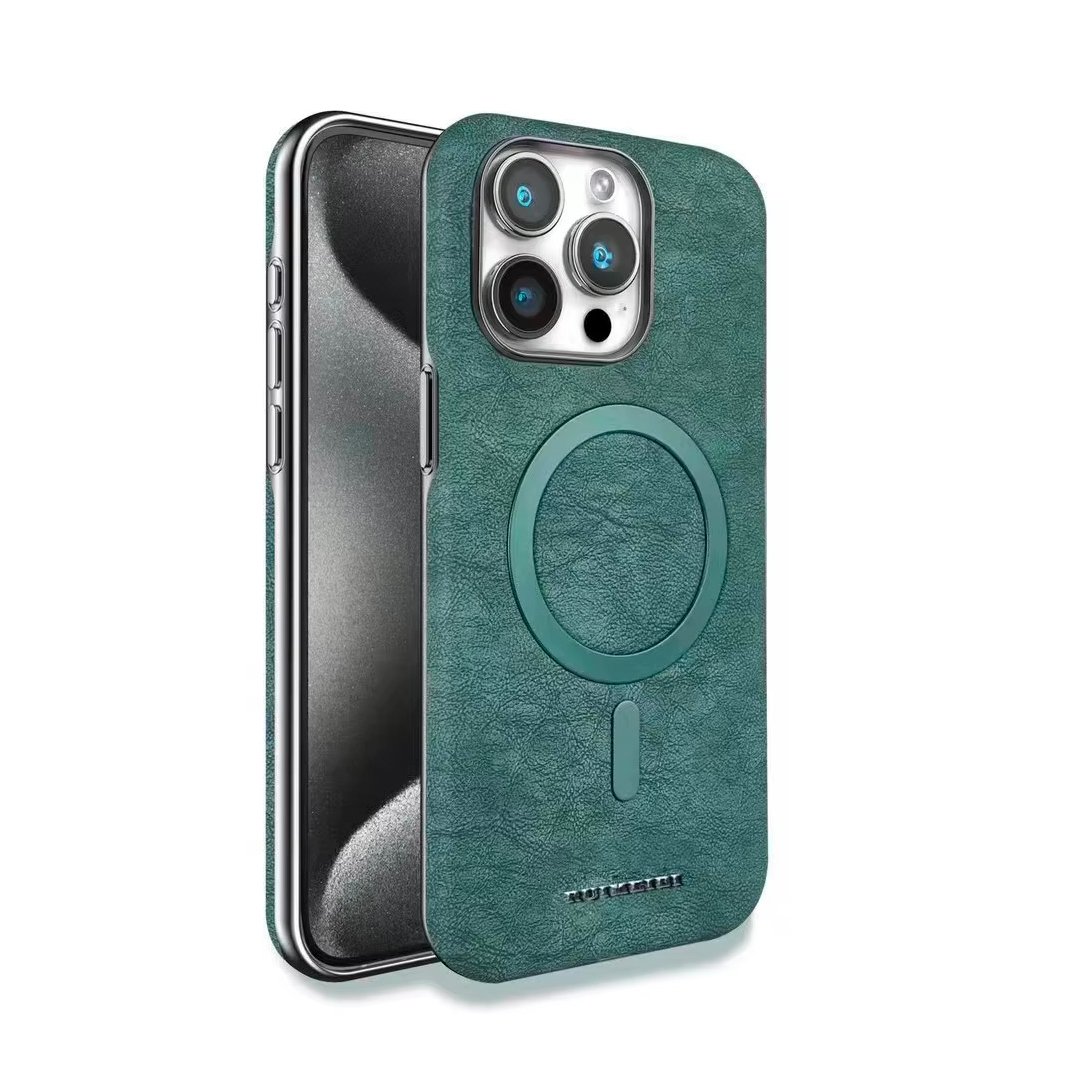 H58da1da8d38b441baaf2546324a7b1dfz Coque en cuir élégante à texture marbre, compatible MagSafe - Vert – Image 1